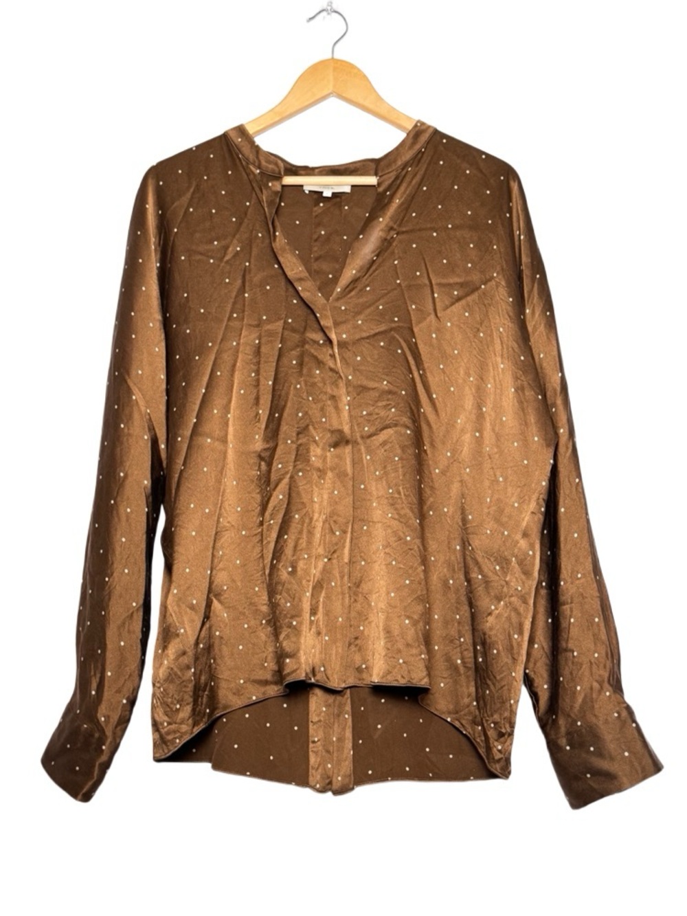 Vince Woodbine Dotted 100% Silk Dotted Popover Blouse Top